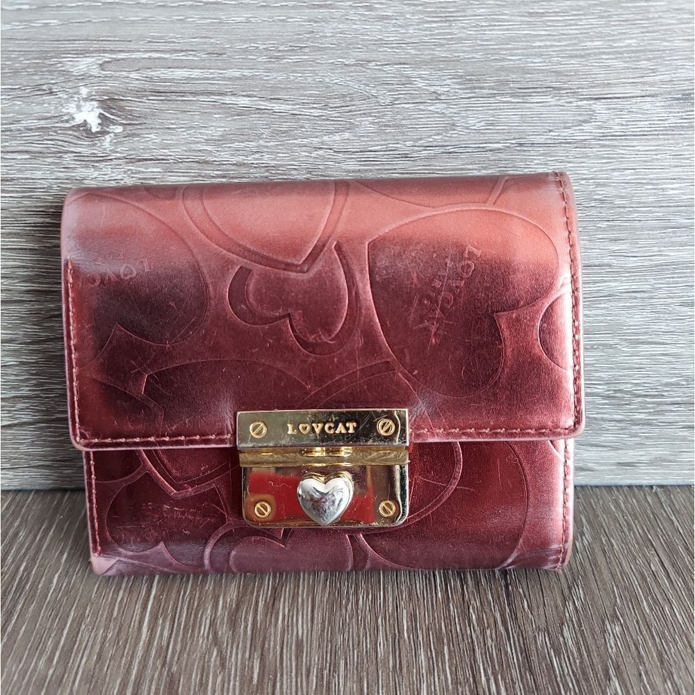 Lovcat Burgundy Heart Print Trifold Wallet